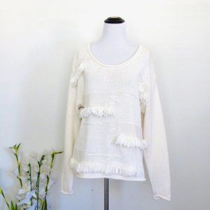 NEW Plenty by Tracy Reese Knit Sweater Fringe CLIPPED PULLOVER M